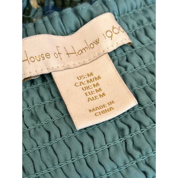 House Of Harlow 1960 Blue Smocked Baby Doll Linen Blend Mini Dress Medium Summer - Picture 3 of 4